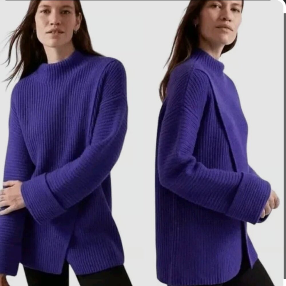 Athleta Women's Azalea Merino Wool Cashmere Knit Blue Sweater Medium 466769-01